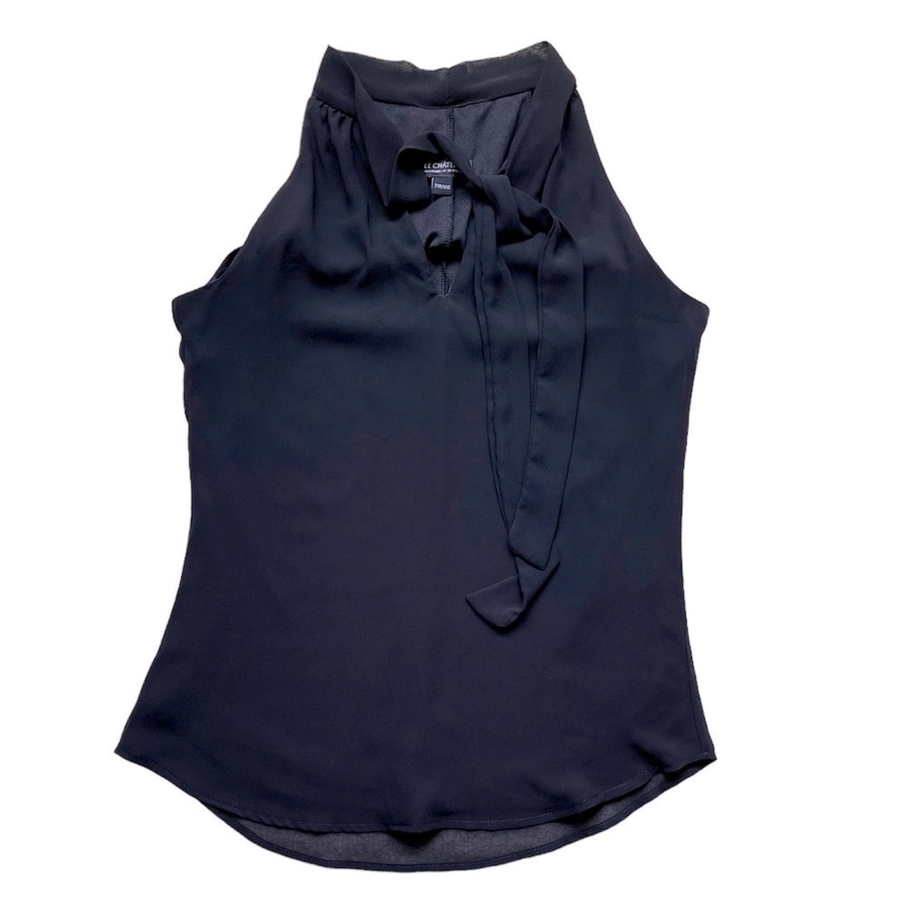 Le Chateau Black Tie Neck Top Size XXS NWOT